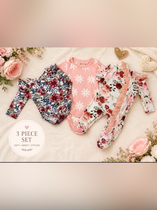 monica + andy Other - #33 - Baby 🍼 Girl Bundle 3 Pc Set 0-3M Floral Monica + Andy & Baby Essentials